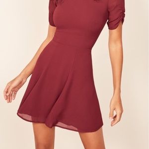 Reformation Gracie ruched sleeve mini dress in Garnet, size 0, worn once